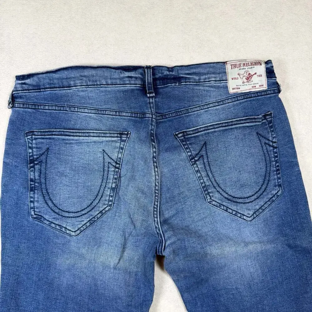 True Religion Jeans Mens 34 (Fits 34x33) Blue Rocco Skinny Moto Biker Denim